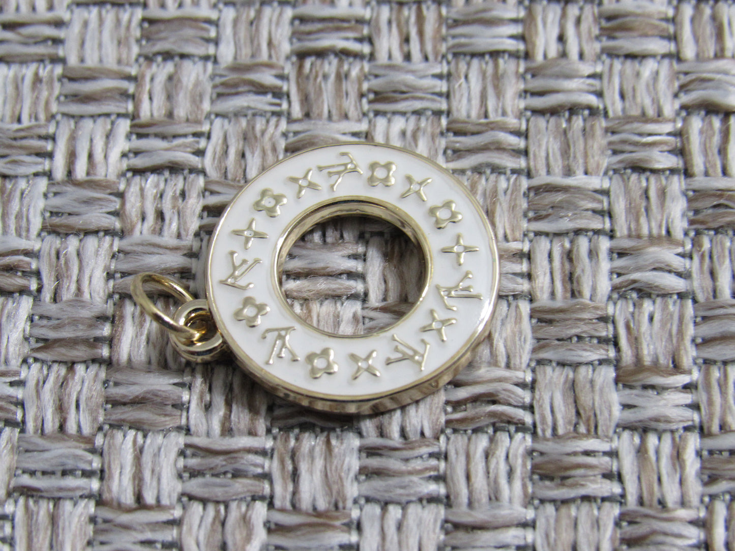 Louis Vuitton Cream And Gold Scripted Hollow Oval Zipper Pull Charm!