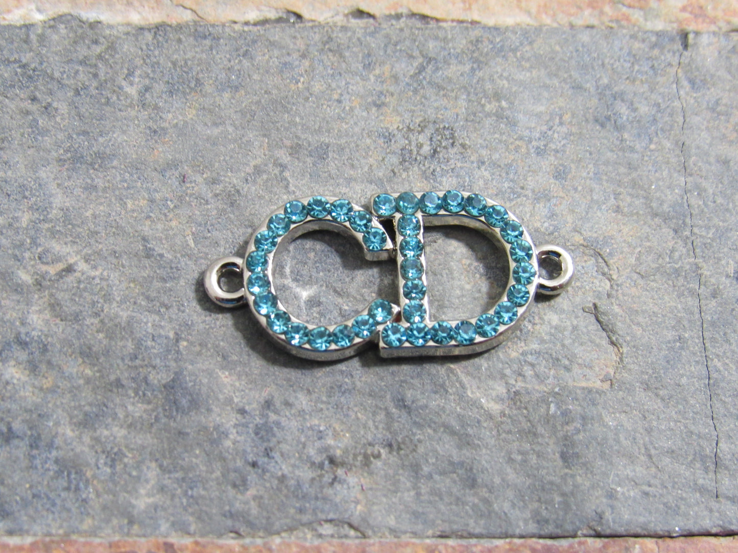 CD Christian Dior Teal Rhinestone Lined Zipper Pull Charm!