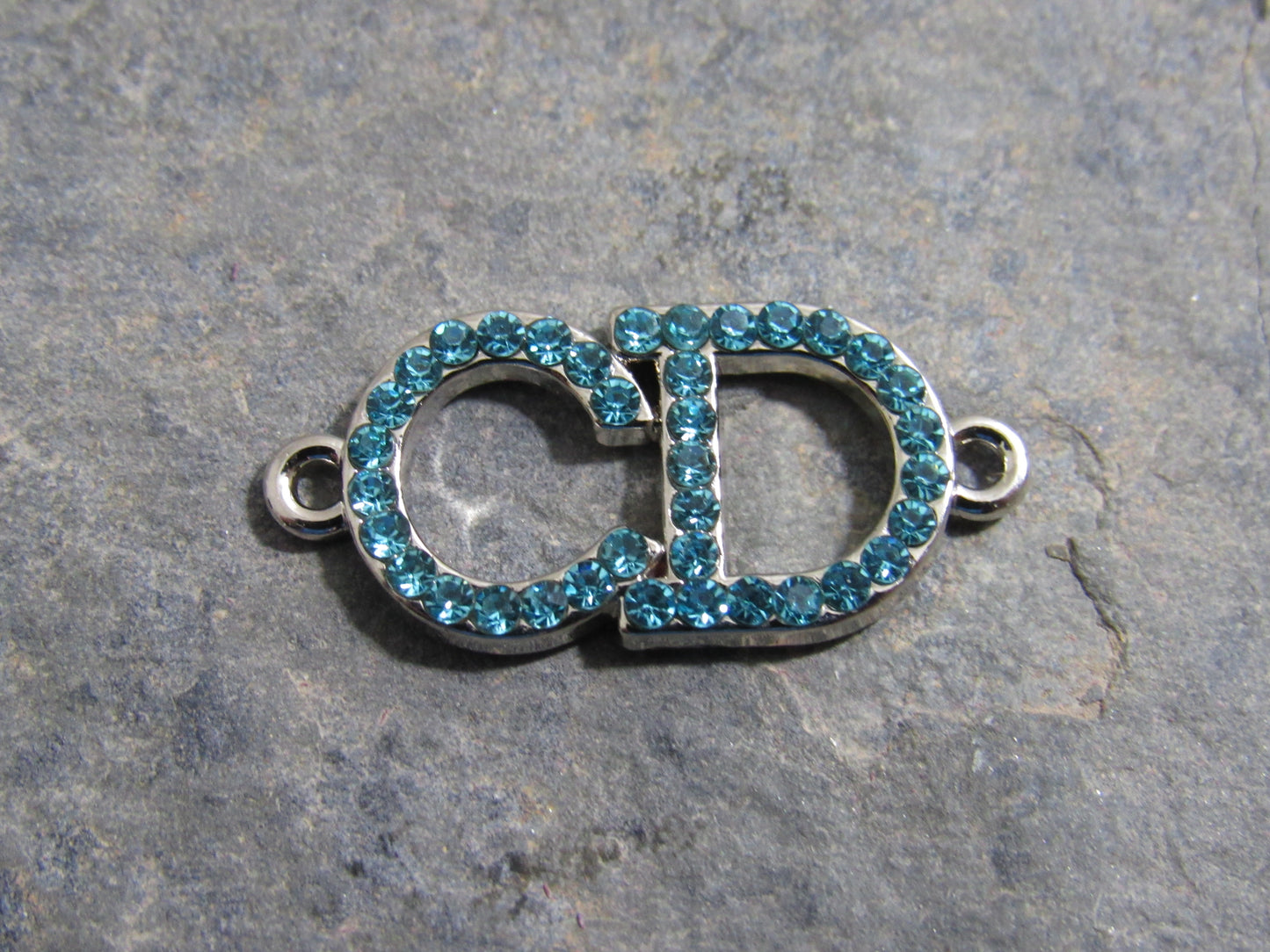 CD Christian Dior Teal Rhinestone Lined Zipper Pull Charm!