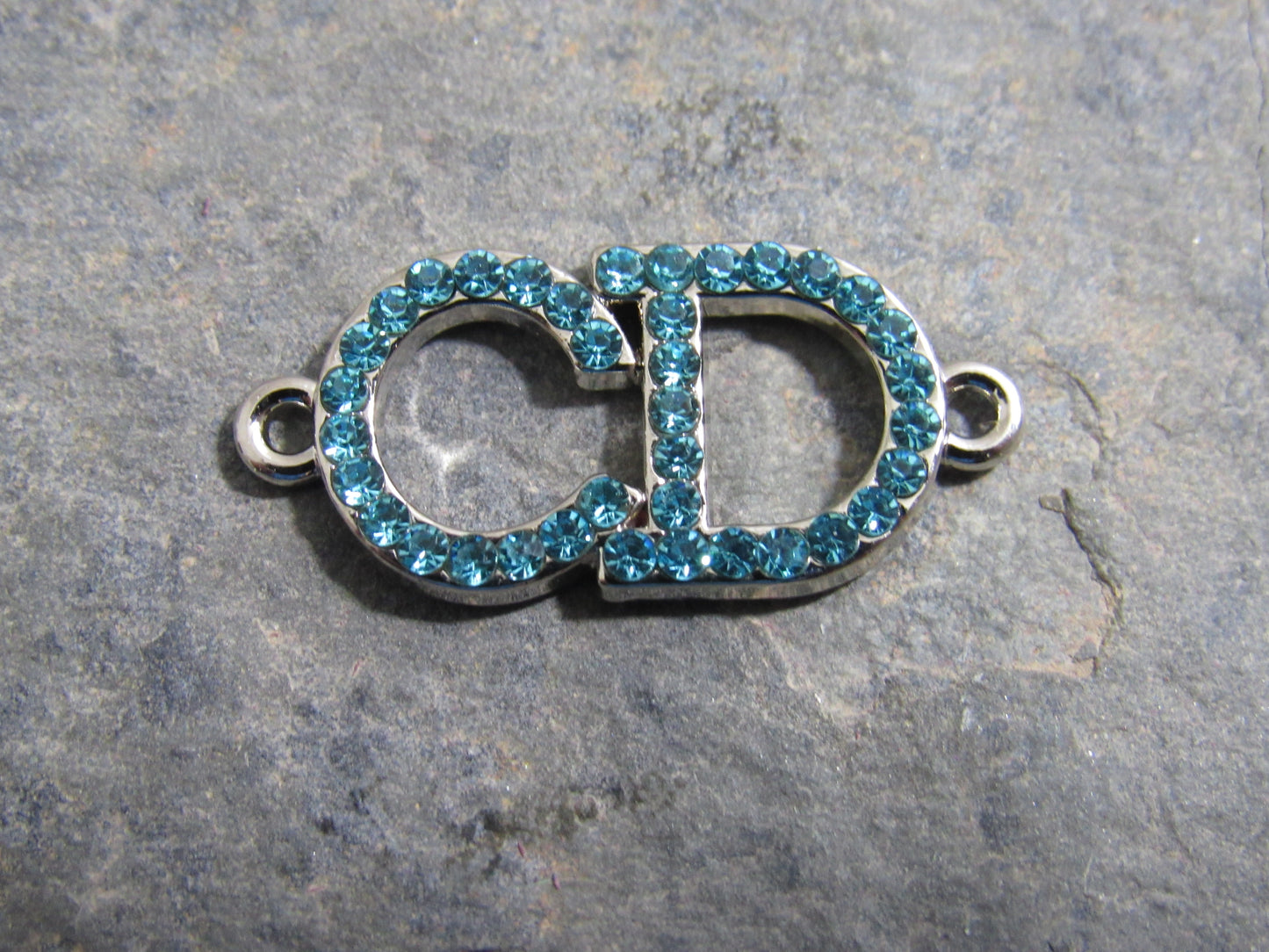 CD Christian Dior Teal Rhinestone Lined Zipper Pull Charm!