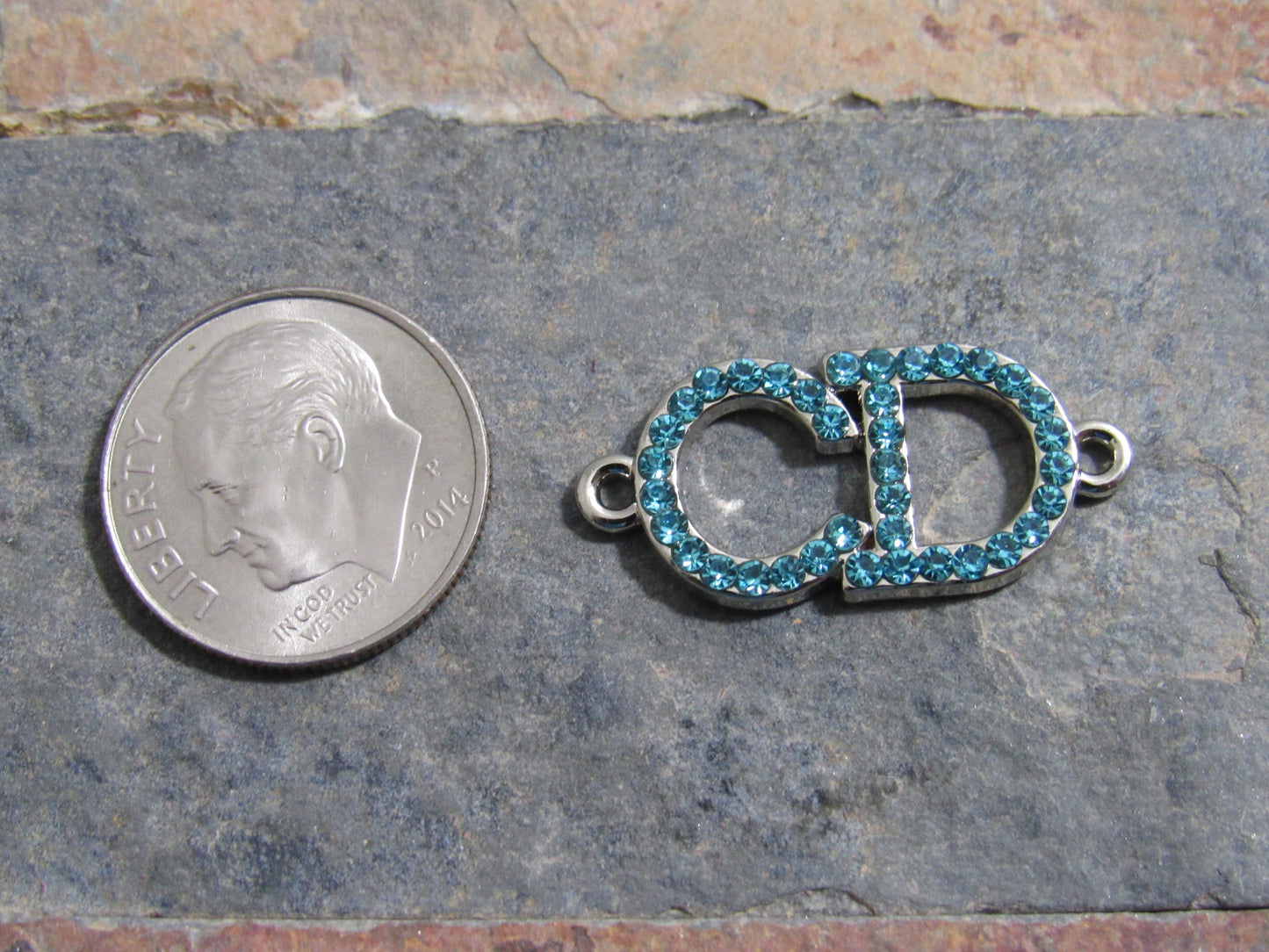 CD Christian Dior Teal Rhinestone Lined Zipper Pull Charm!