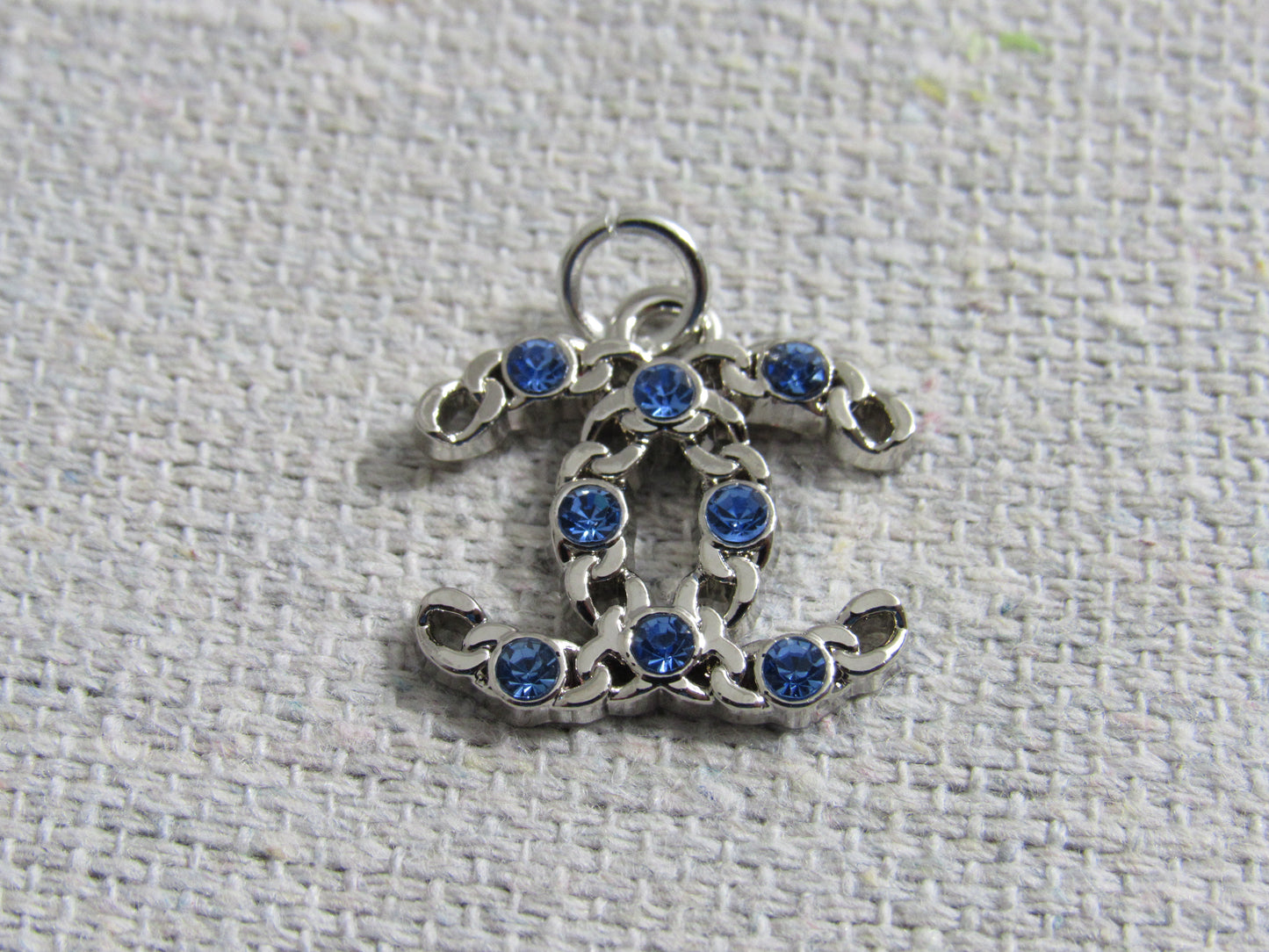 Chanel Silver Tone Blue Crystal Inlay Stamped CC Zipper Pull Charm!