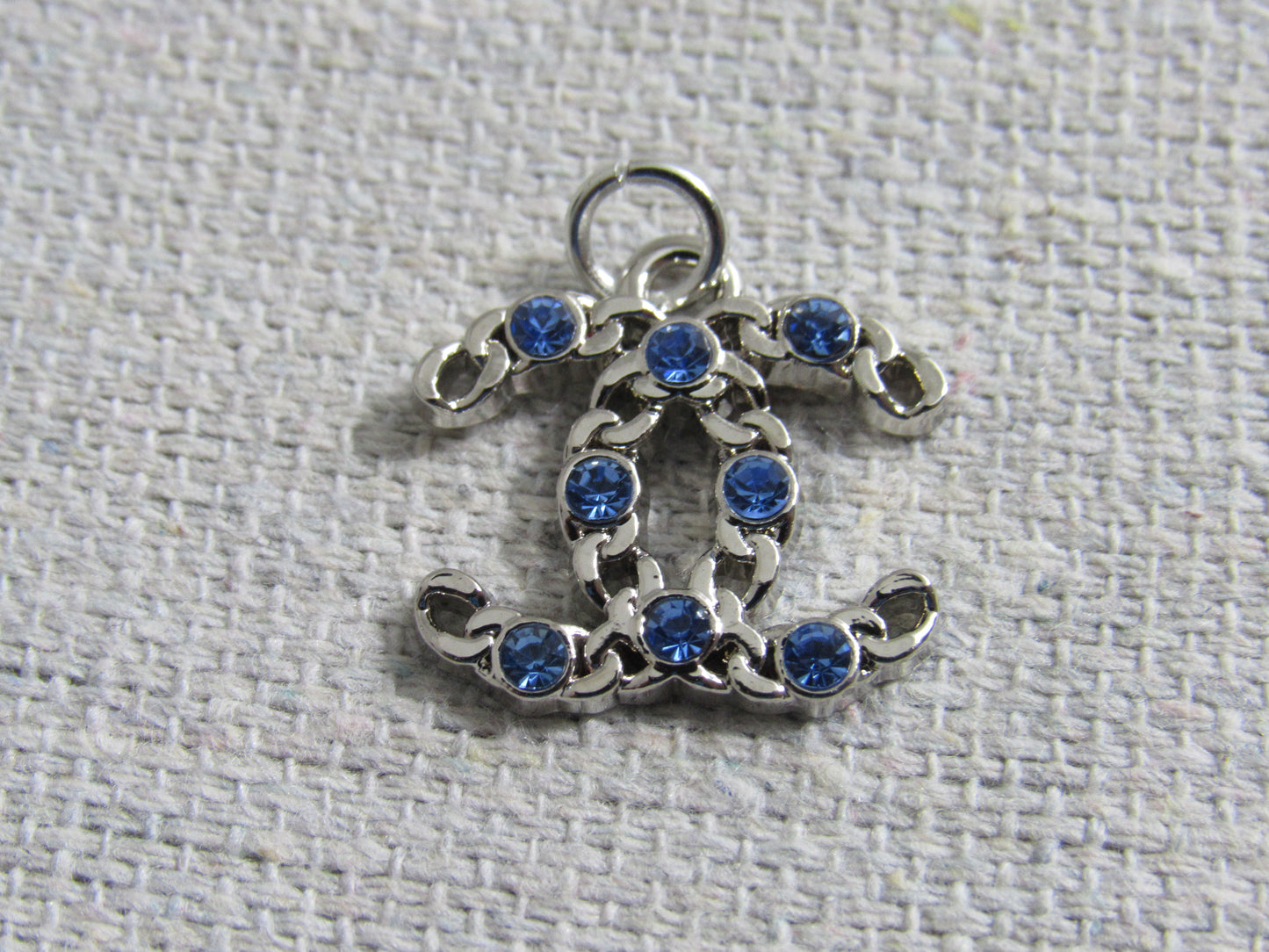 Chanel Silver Tone Blue Crystal Inlay Stamped CC Zipper Pull Charm!