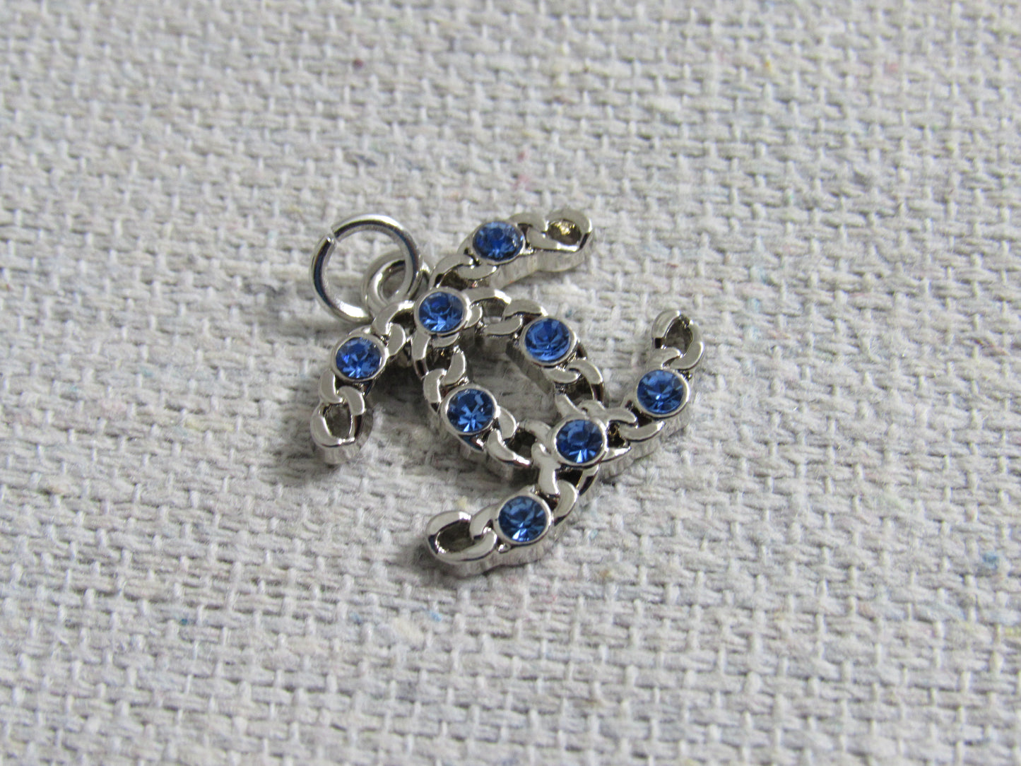 Chanel Silver Tone Blue Crystal Inlay Stamped CC Zipper Pull Charm!