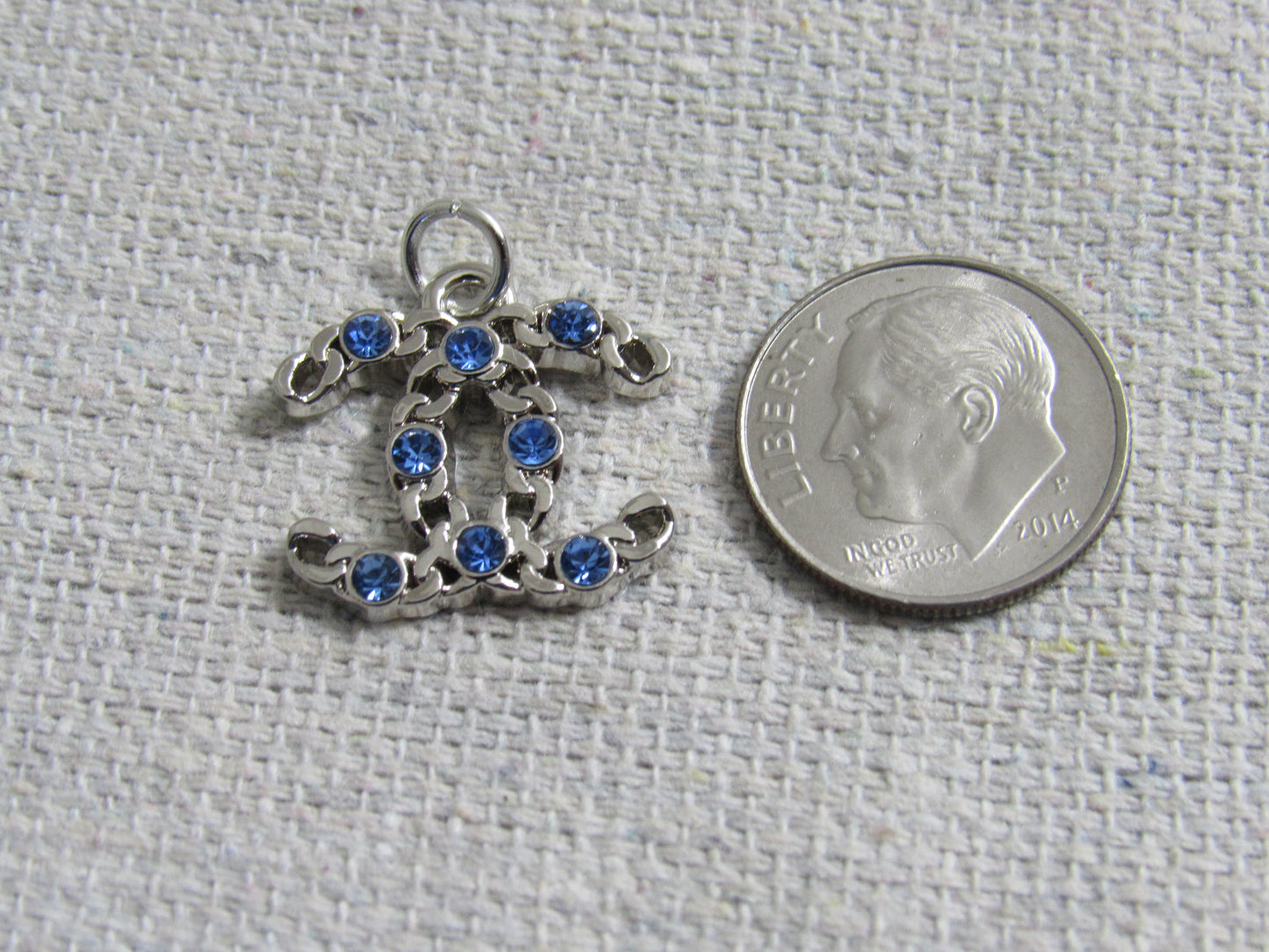 Chanel Silver Tone Blue Crystal Inlay Stamped CC Zipper Pull Charm!