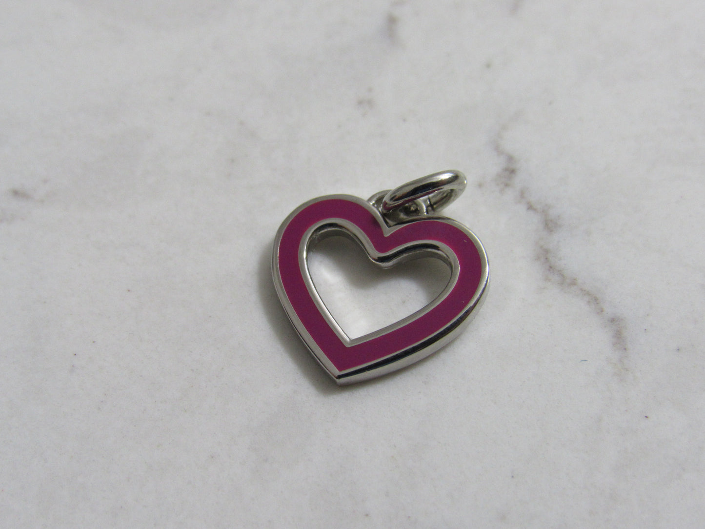 Coach Dark Pink And Silver Tone Hollow Heart Charm Stamped!