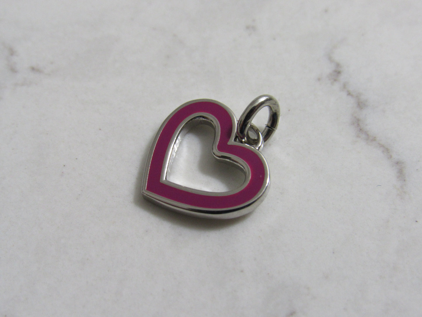 Coach Dark Pink And Silver Tone Hollow Heart Charm Stamped!