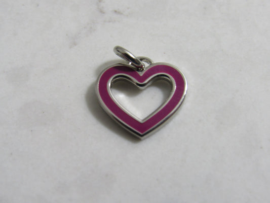 Coach Dark Pink And Silver Tone Hollow Heart Charm Stamped!