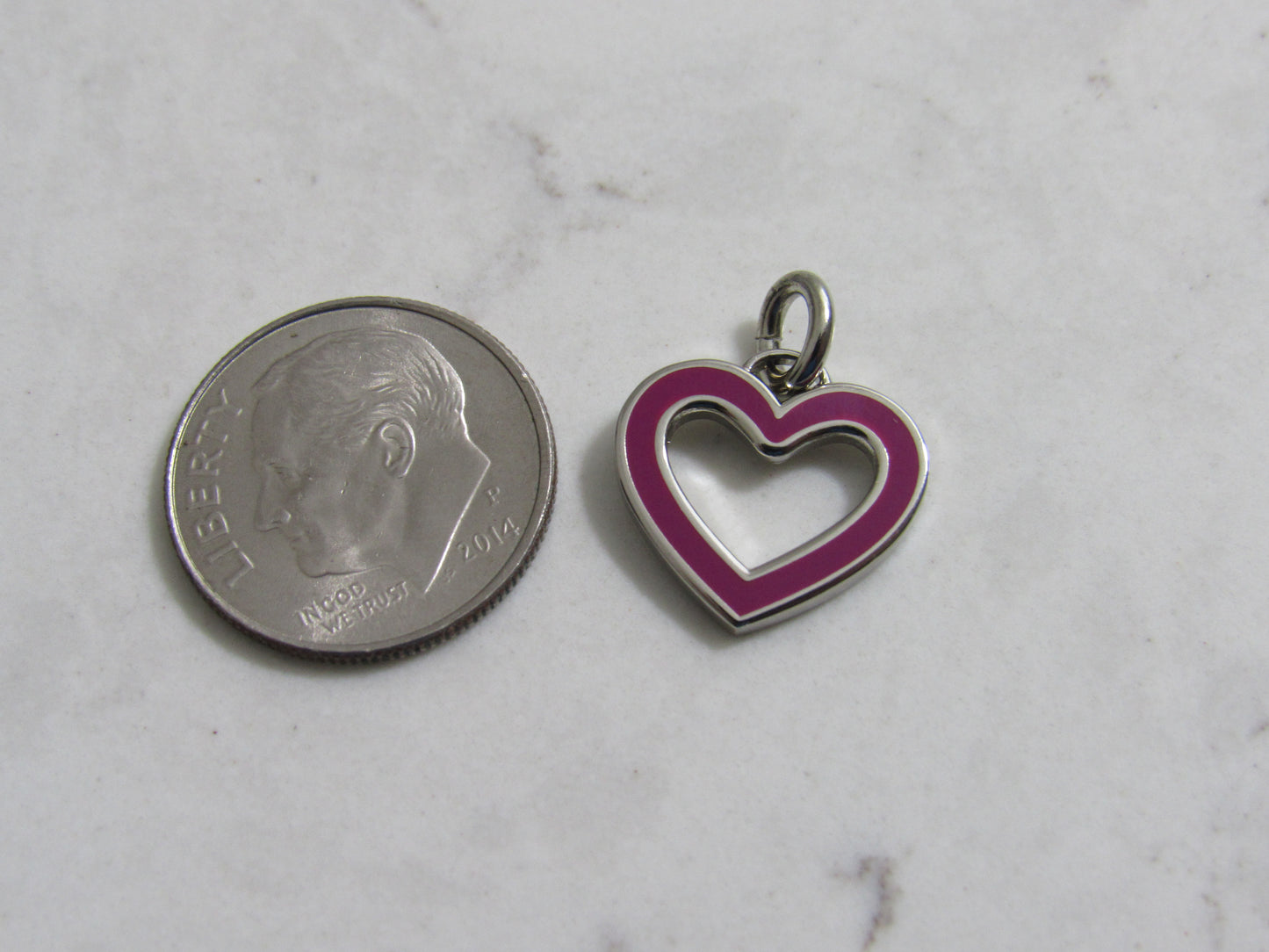 Coach Dark Pink And Silver Tone Hollow Heart Charm Stamped!