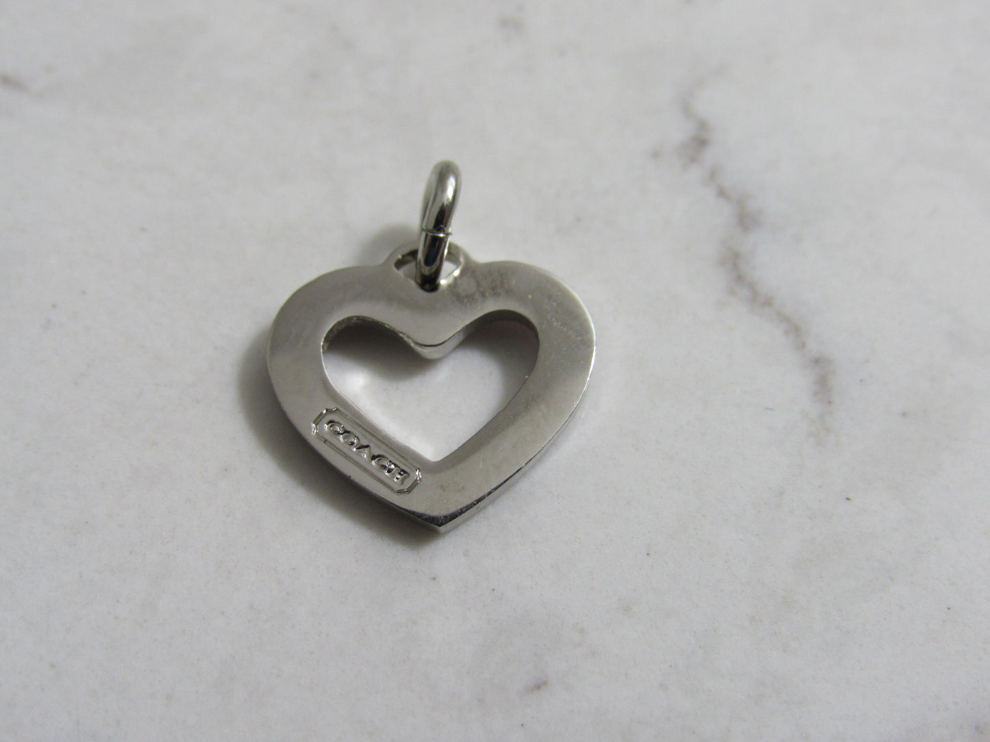 Coach Dark Pink And Silver Tone Hollow Heart Charm Stamped!