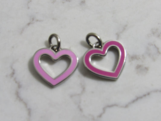 Bundle Of 2 Coach Silver And Pink Tone Hollow Mini Heart Charms Stamped!