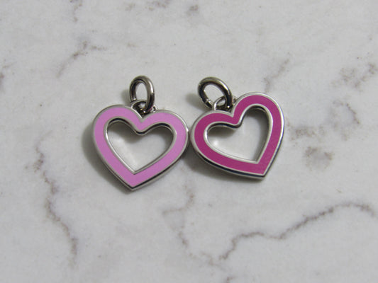 Bundle Of 2 Coach Silver And Pink Tone Hollow Mini Heart Charms Stamped!