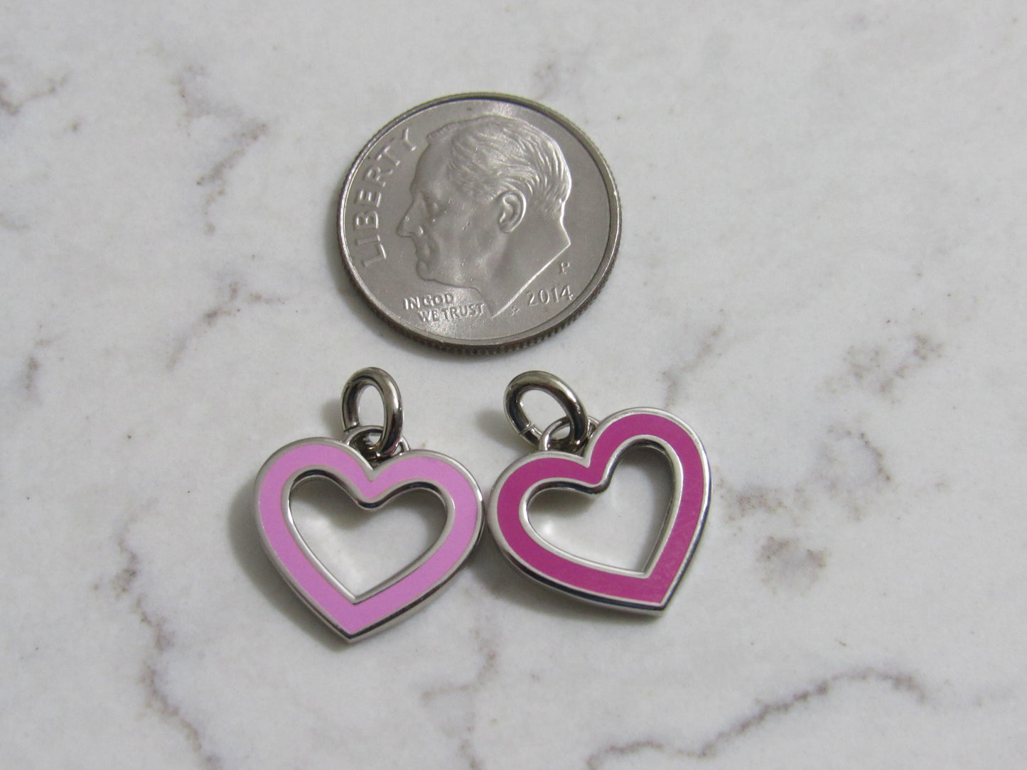 Bundle Of 2 Coach Silver And Pink Tone Hollow Mini Heart Charms Stamped!