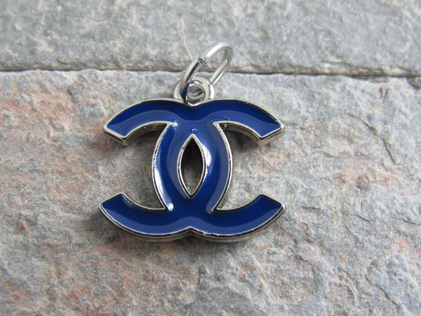 Chanel Dark Blue And Silver Double Side Baked CC Zipper Pull Charm!