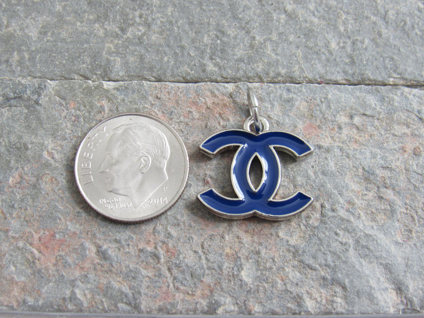 Chanel Dark Blue And Silver Double Side Baked CC Zipper Pull Charm!