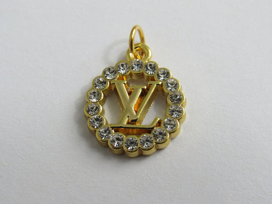 Retro Louis Vuitton Gold Tone Crystal Lined Oval Zipper Pull Charm!