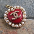 Chanel Retro Red Pearl Lined Heart Shaped Zipper Pull Charm!