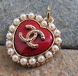 Chanel Retro Red Pearl Lined Heart Shaped Zipper Pull Charm!