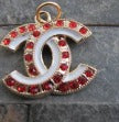 Chanel Gold Tone Red Gem Lined White Stripe Zipper Pull Charm!