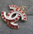 Chanel Gold Tone Red Gem Lined White Stripe Zipper Pull Charm!