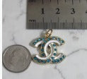 Chanel Teal Rhinestone Lined White Stripe Retro Handbag Charm 22mm Stamped!