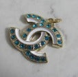 Chanel Teal Rhinestone Lined White Stripe Retro Handbag Charm 22mm Stamped!