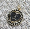 Chanel Onyx Rhinestone Lined Oval Heart Charm Gold Back Stamped!