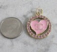 Chanel Pink Rhinestone Lined Oval Heart Zipper Pull Charm Gold Tone Stamped Back