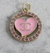 Chanel Pink Rhinestone Lined Oval Heart Zipper Pull Charm Gold Tone Stamped Back