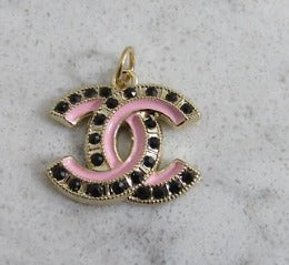 Chanel Pink And Gold Tone Onyx Lined CC Zipper Pull Charm Stamped!