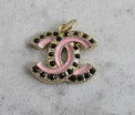 Chanel Pink And Gold Tone Onyx Lined CC Zipper Pull Charm Stamped!