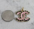 Chanel Pink And Gold Tone Onyx Lined CC Zipper Pull Charm Stamped!