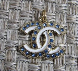 Chanel White And Blue Gold Tone CC Zipper Pull Charm