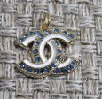 Chanel White And Blue Gold Tone CC Zipper Pull Charm