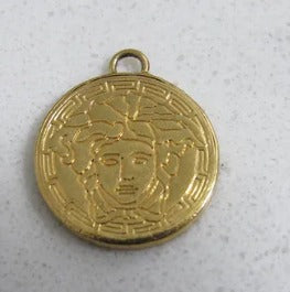 Versace Vintage Etched Medusa Gold Tone Coin Charm Pendant!