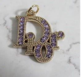 Dior Purple Rhinestone Lined Gold Tone Zipper Pull Charm!