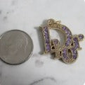 Dior Purple Rhinestone Lined Gold Tone Zipper Pull Charm!