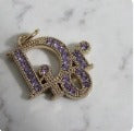 Dior Purple Rhinestone Lined Gold Tone Zipper Pull Charm!