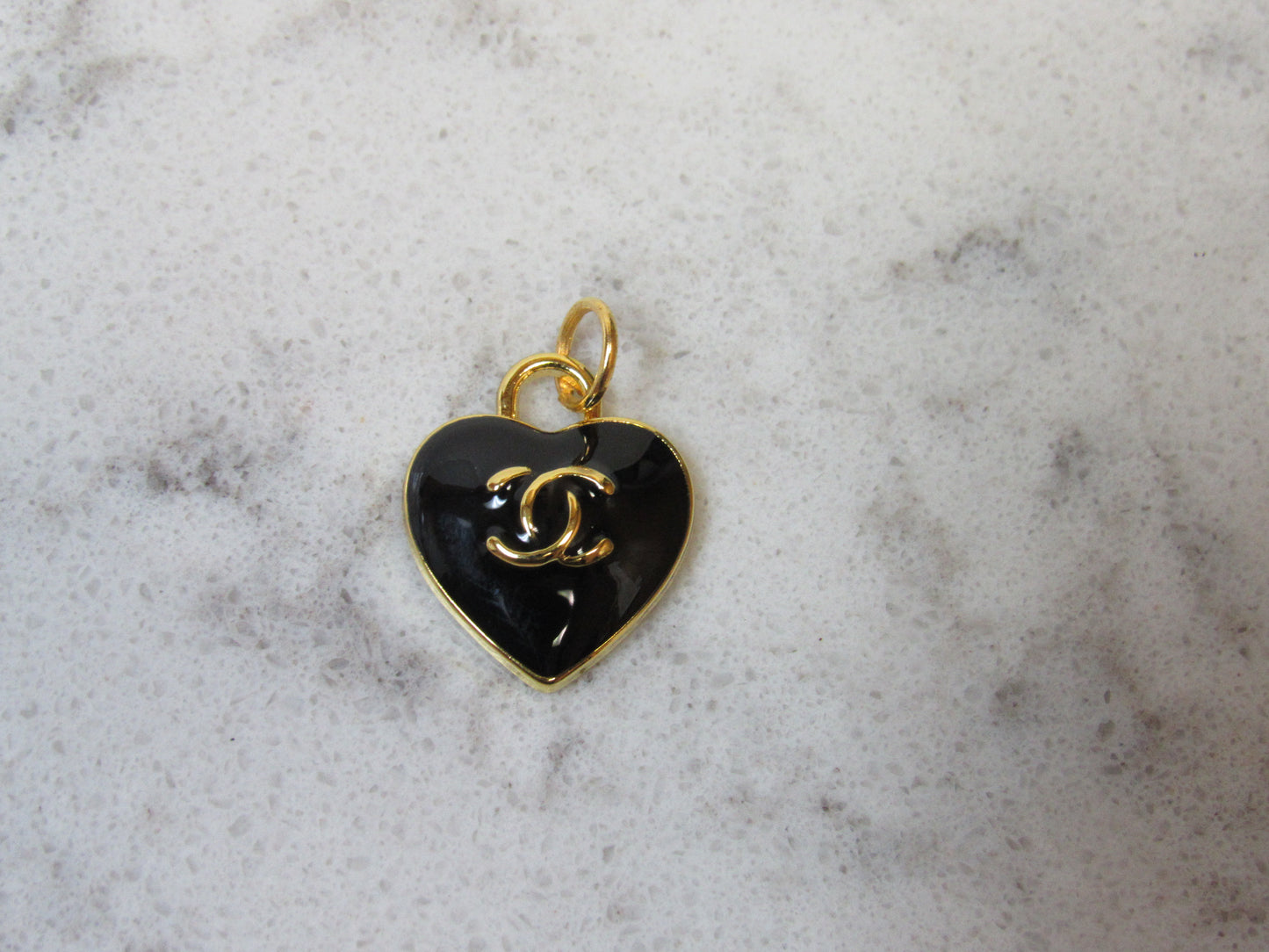 Chanel Black And Gold Baked Heart Handbag Charm 15mm!