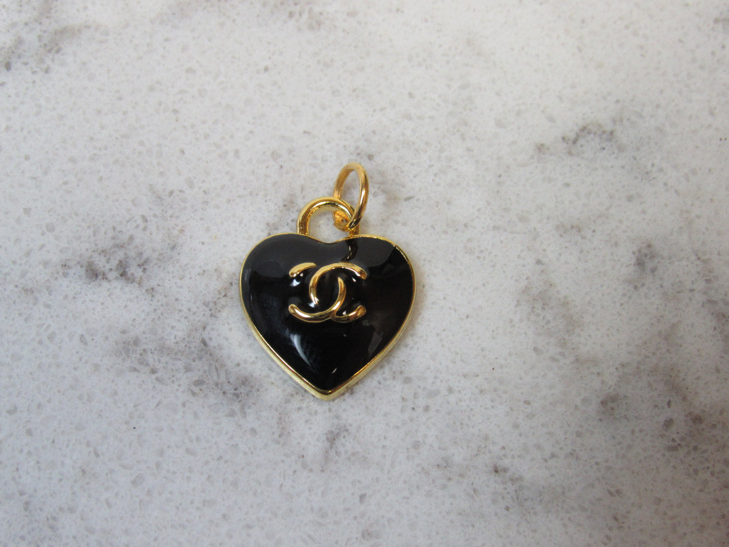 Chanel Black And Gold Baked Heart Handbag Charm 15mm!