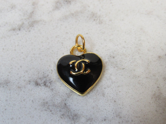 Chanel Black And Gold Baked Heart Handbag Charm 15mm!