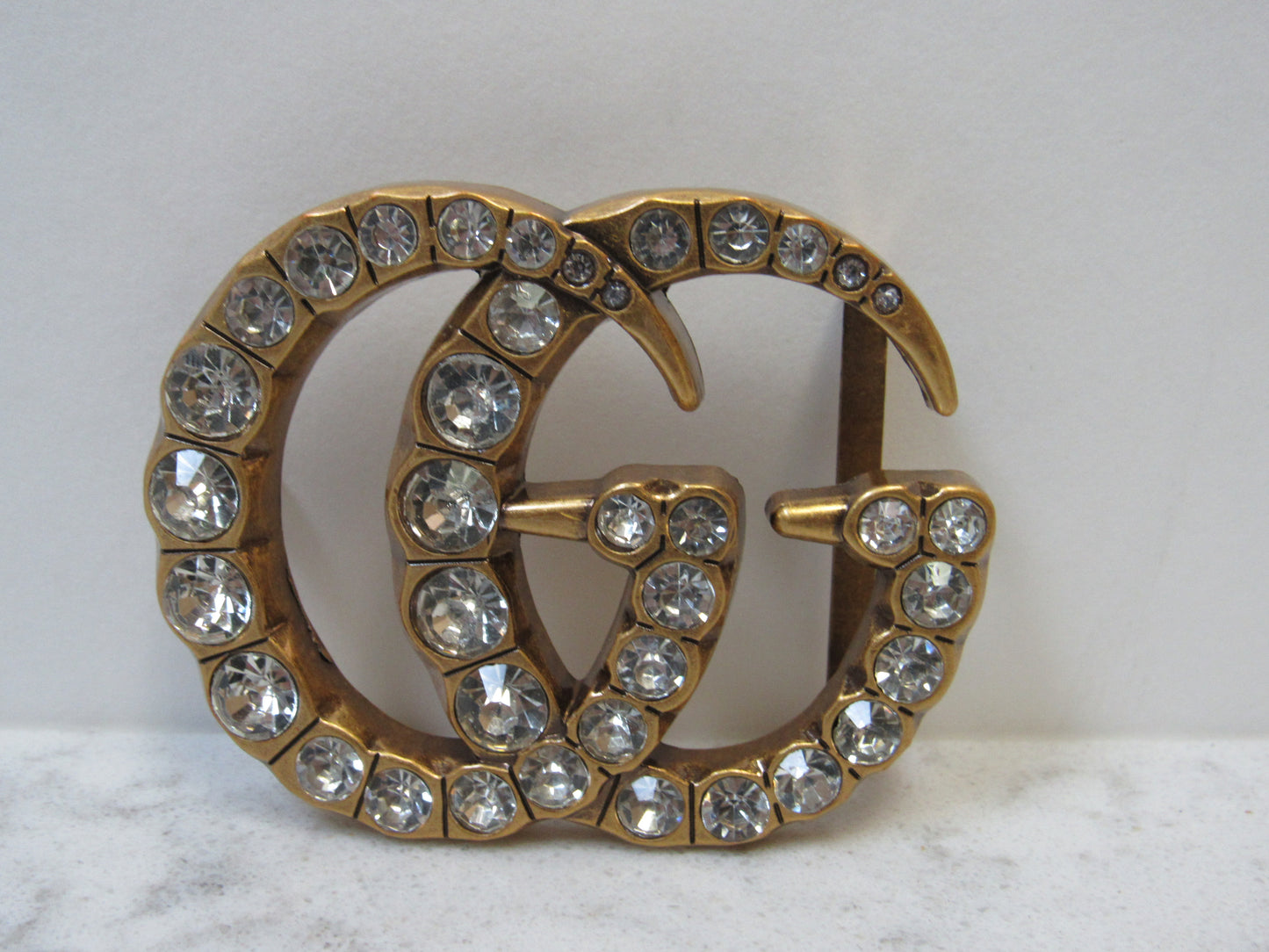 Gucci Double G Crystal Lined Brass Belt Buckle!