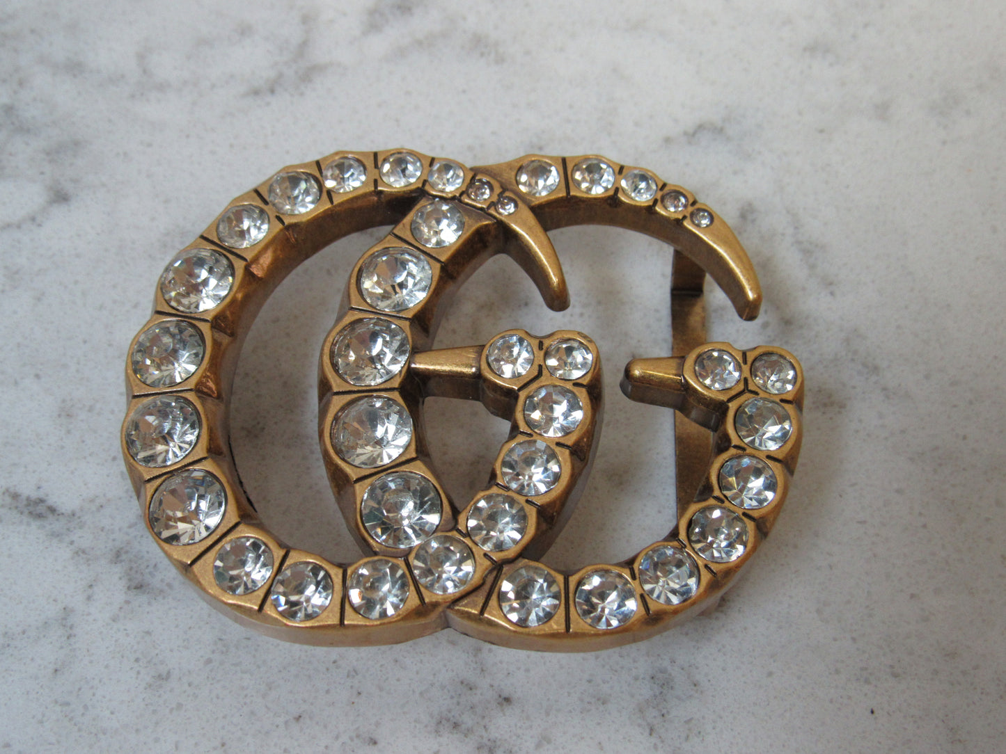 Gucci Double G Crystal Lined Brass Belt Buckle!