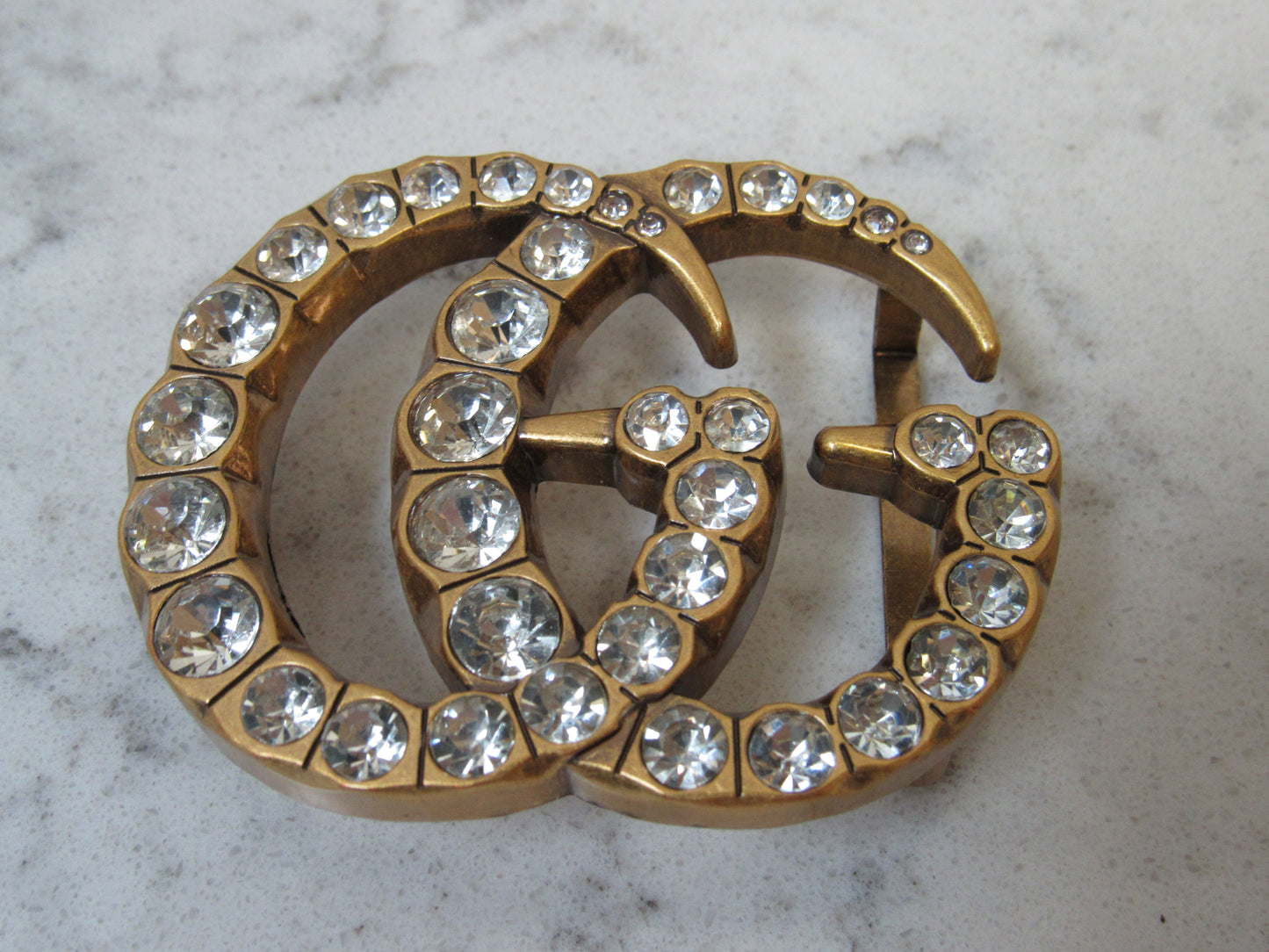 Gucci Double G Crystal Lined Brass Belt Buckle!