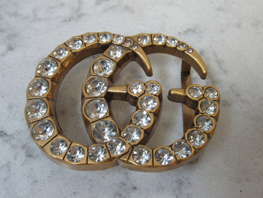 Gucci Double G Crystal Lined Brass Belt Buckle!