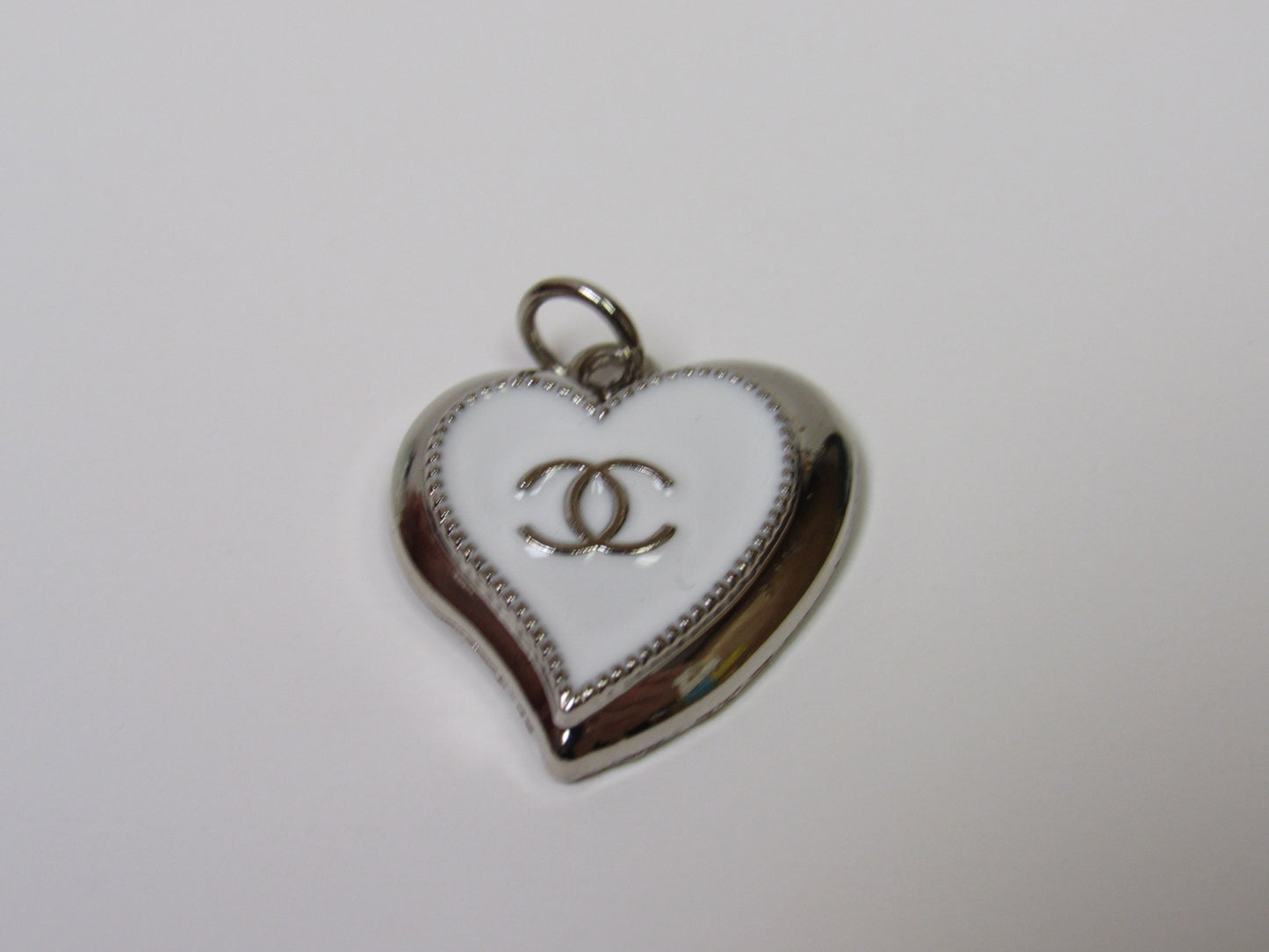 Vintage Designer Chanel Cream White Silver Tone Heart Shaped Zipper Pull Pendant Charm!