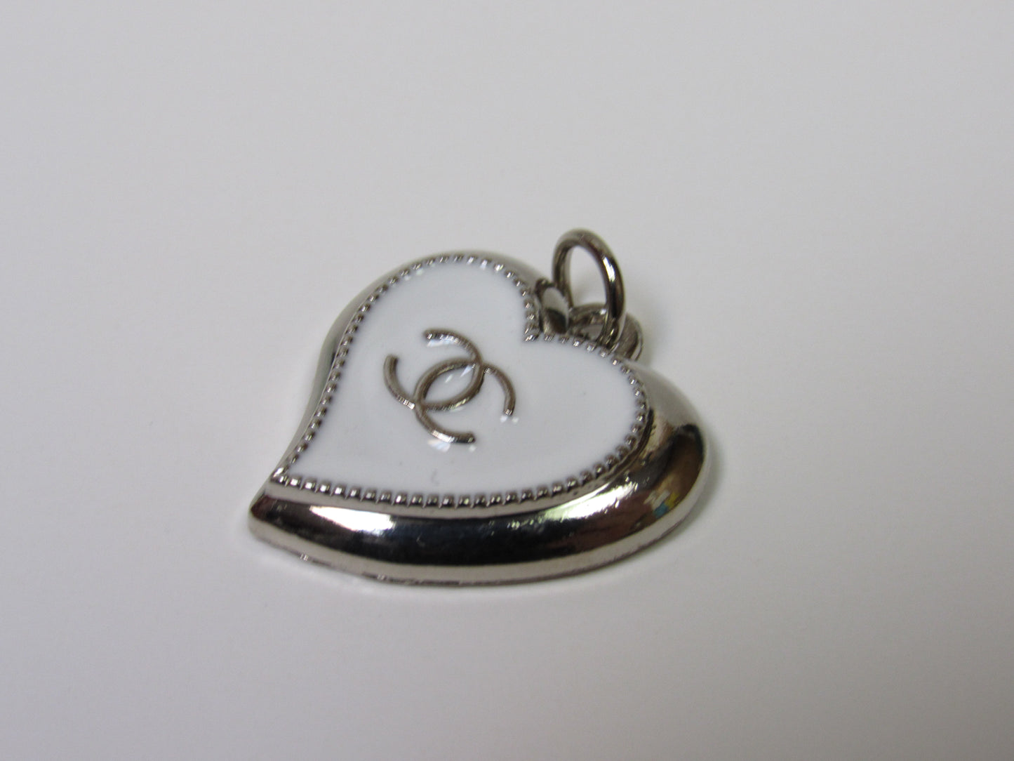 Vintage Designer Chanel Cream White Silver Tone Heart Shaped Zipper Pull Pendant Charm!