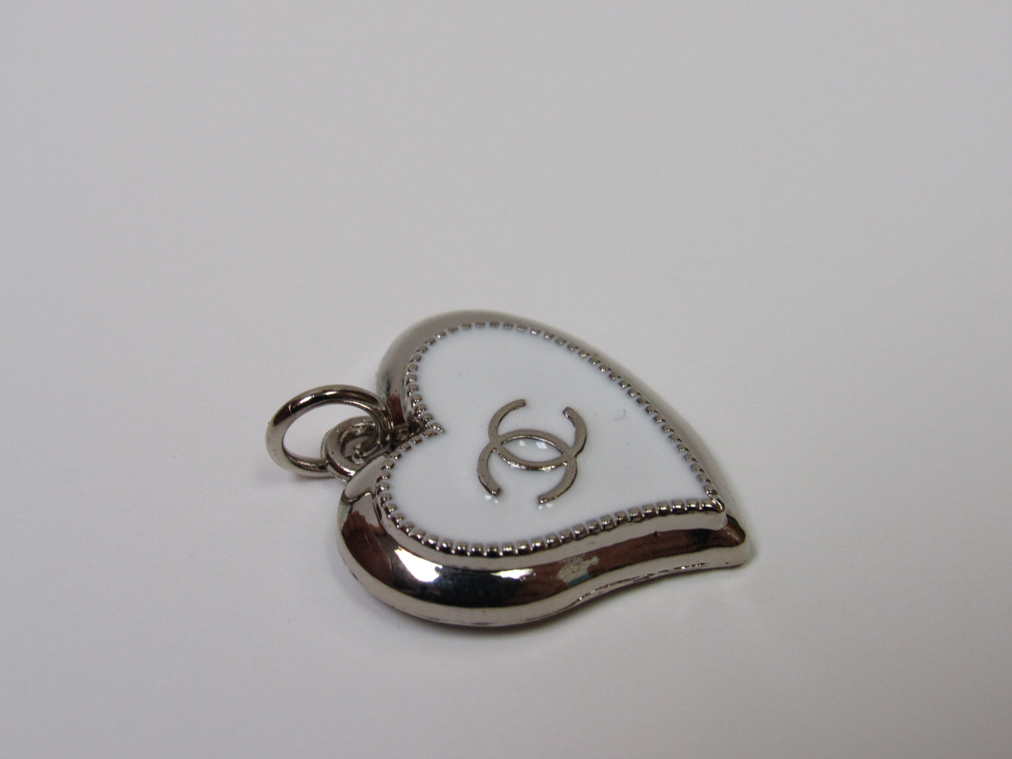 Vintage Designer Chanel Cream White Silver Tone Heart Shaped Zipper Pull Pendant Charm!