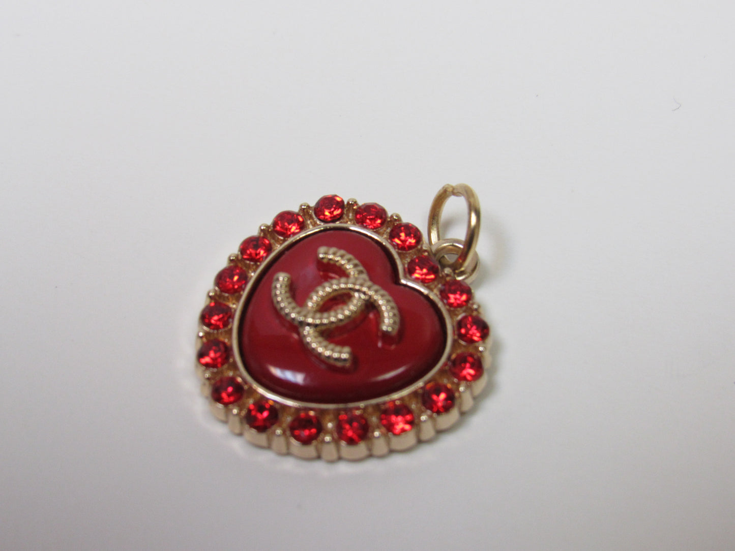 Chanel Red Rhinestone Heart Shaped Zipper Pull Charm Pendant Stamped!