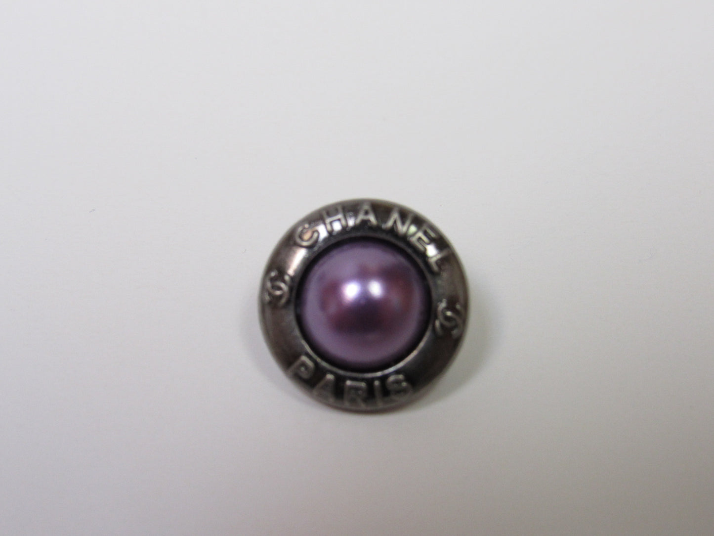 Genuine Purple Pearl Domed Gold Tone Designer Chanel CC Button Stamped!